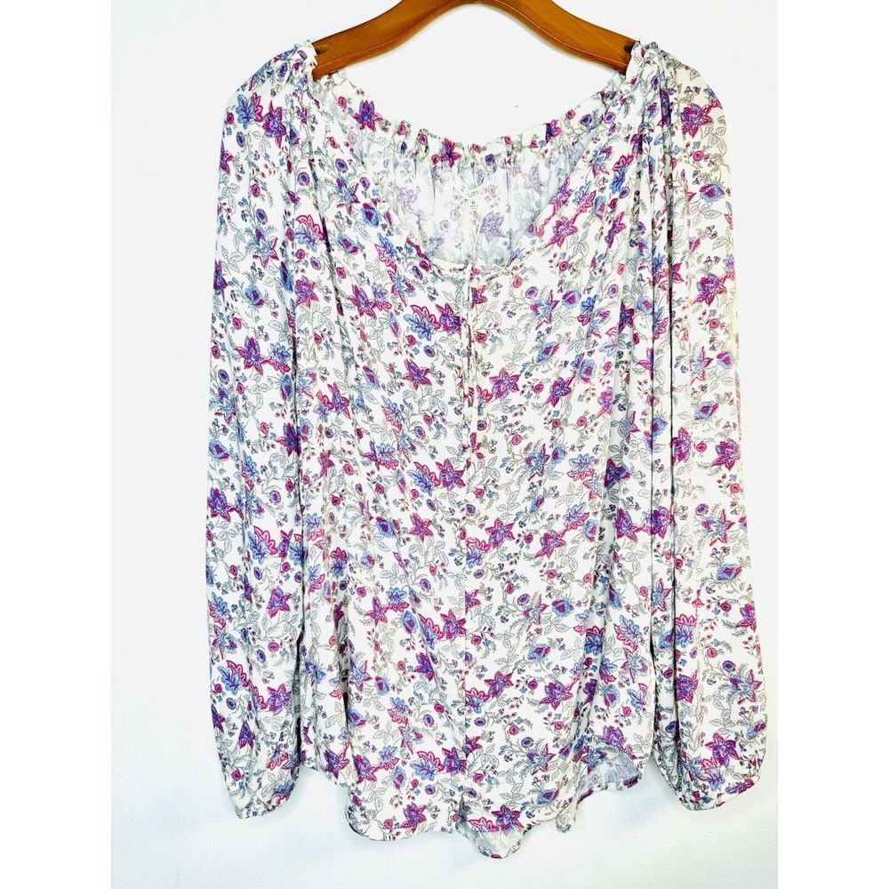 Z Supply Top Blouse Floral Roll Tab‎ Sleeve Relaxed Bohemian Size XL - Picture 1 of 6